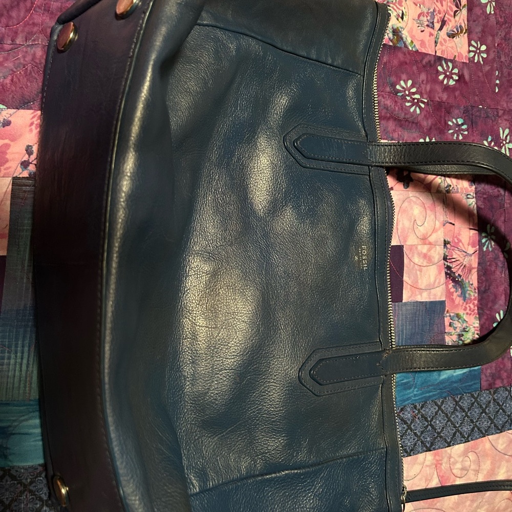 Fossil Navy Leather Tote Bag